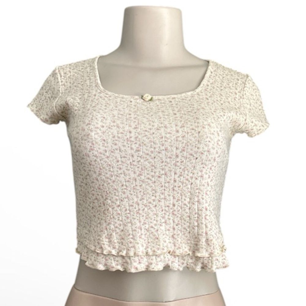 RSQ Flower Cream Ruffle Crop Top Size Large